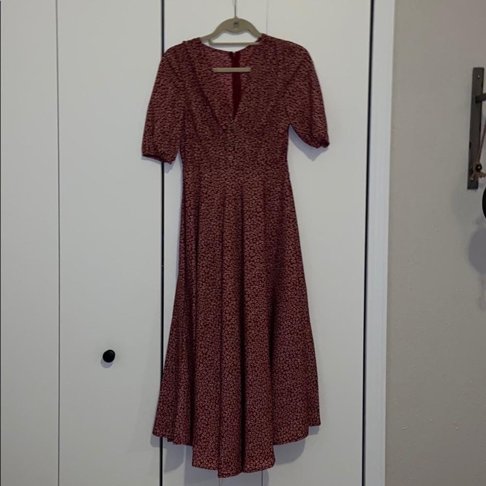 Red and white flowered peasant dress, size small